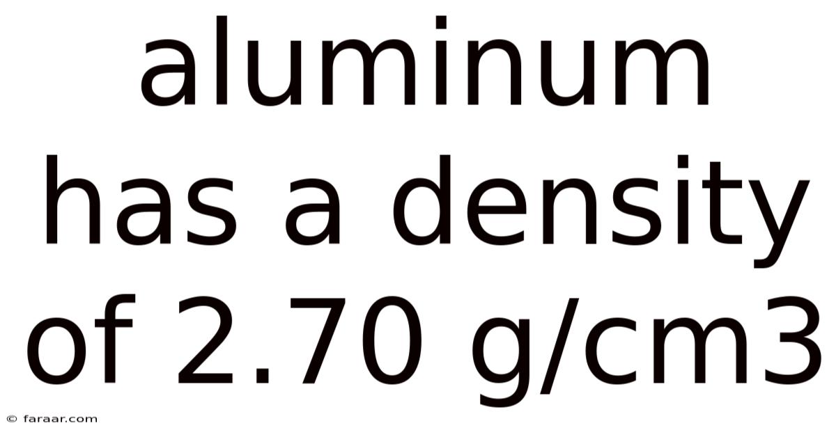 Aluminum Has A Density Of 2.70 G/cm3