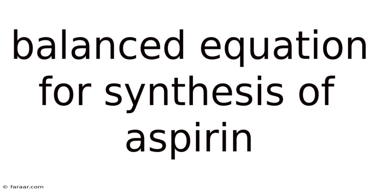 Balanced Equation For Synthesis Of Aspirin