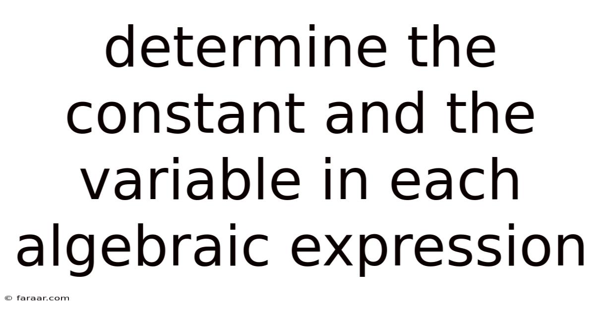 Determine The Constant And The Variable In Each Algebraic Expression