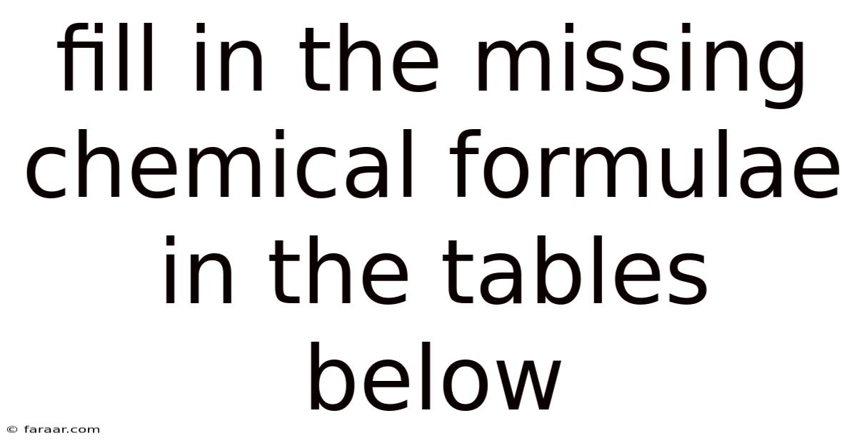 Fill In The Missing Chemical Formulae In The Tables Below