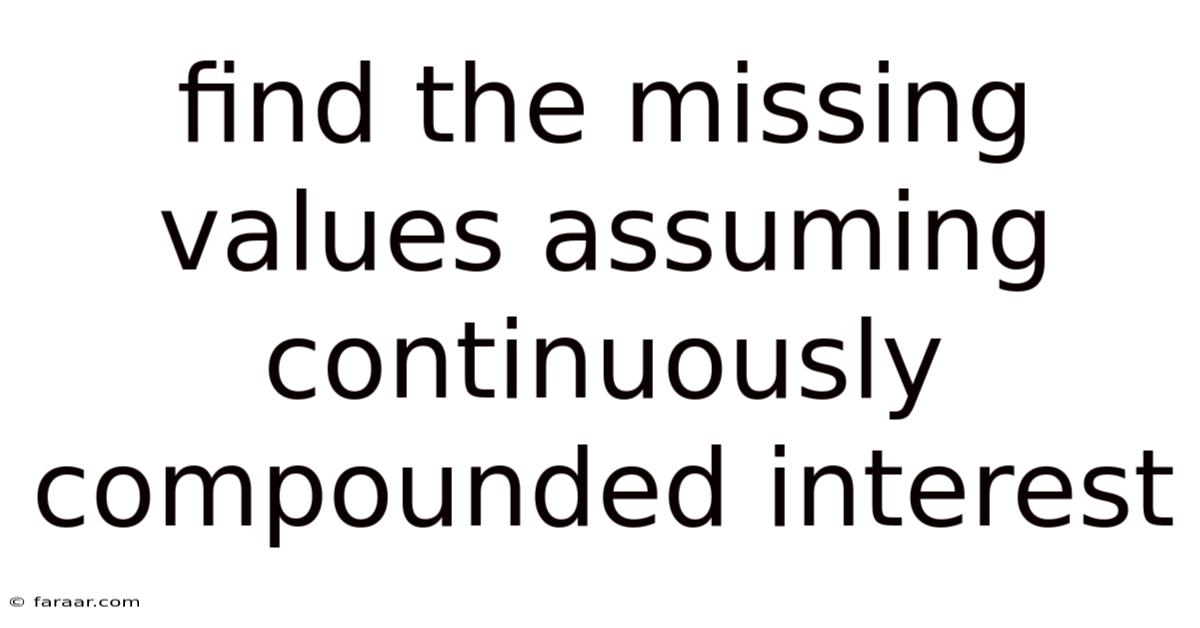 Find The Missing Values Assuming Continuously Compounded Interest
