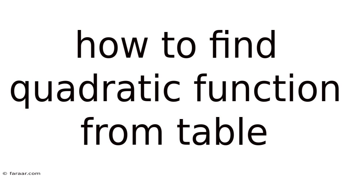 How To Find Quadratic Function From Table
